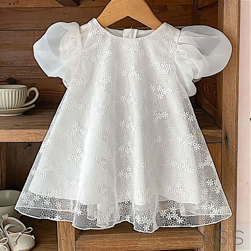 Vestido Bordado com Flores em Renda