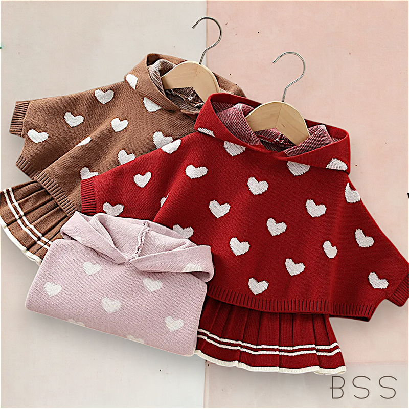 Conjunto Infantil Tricot Corações com Capuz