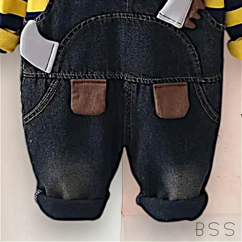 Conjunto Infantil Jardineira Jeans Dinossauro