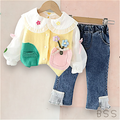 Conjunto Infantil Jeans com Colete Floral