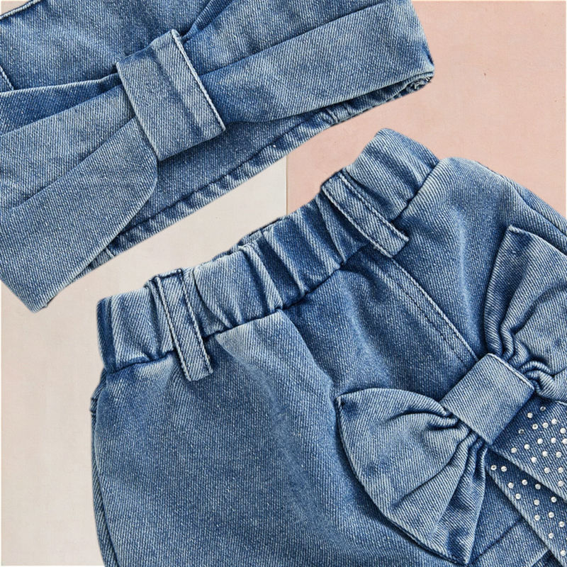 Conjunto Infantil Verão Jeans Short e Cropped