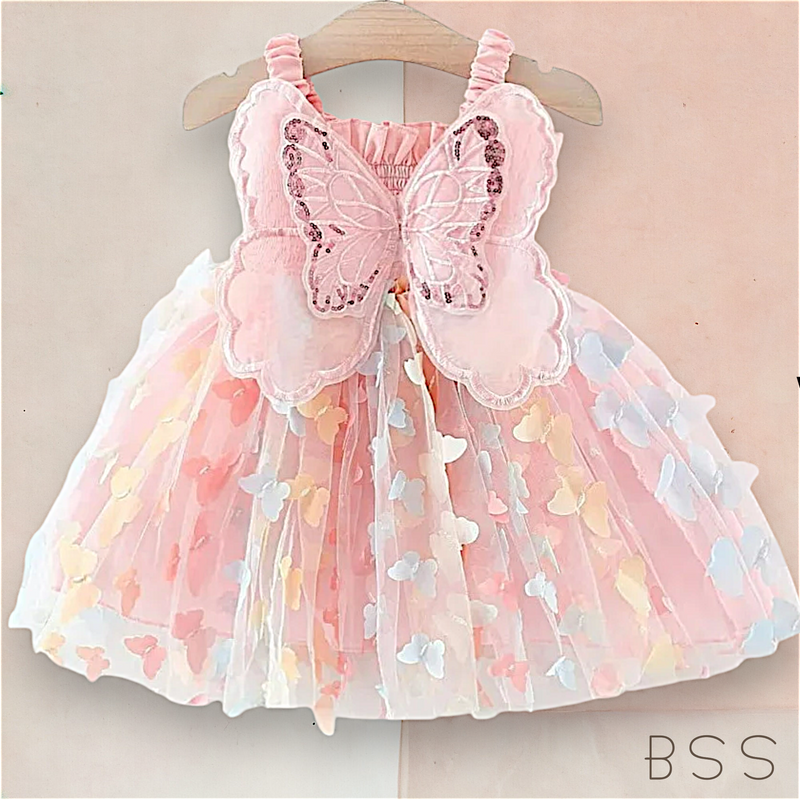 Vestido Infantil Asas de Borboleta 3D