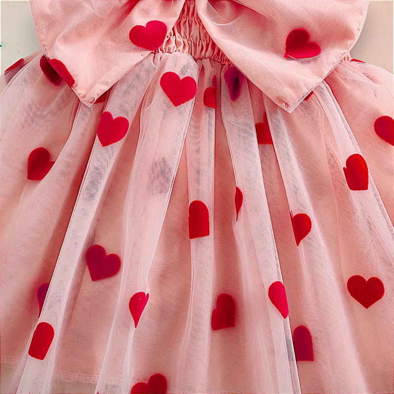 Vestido Infantil Tule com Corações e Laço