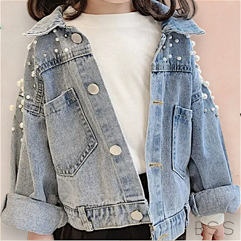 Jaqueta Infantil Jeans Pérolas