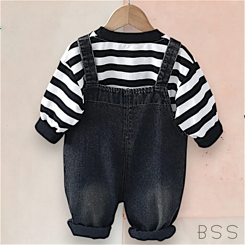 Conjunto Infantil Jardineira Jeans Dinossauro
