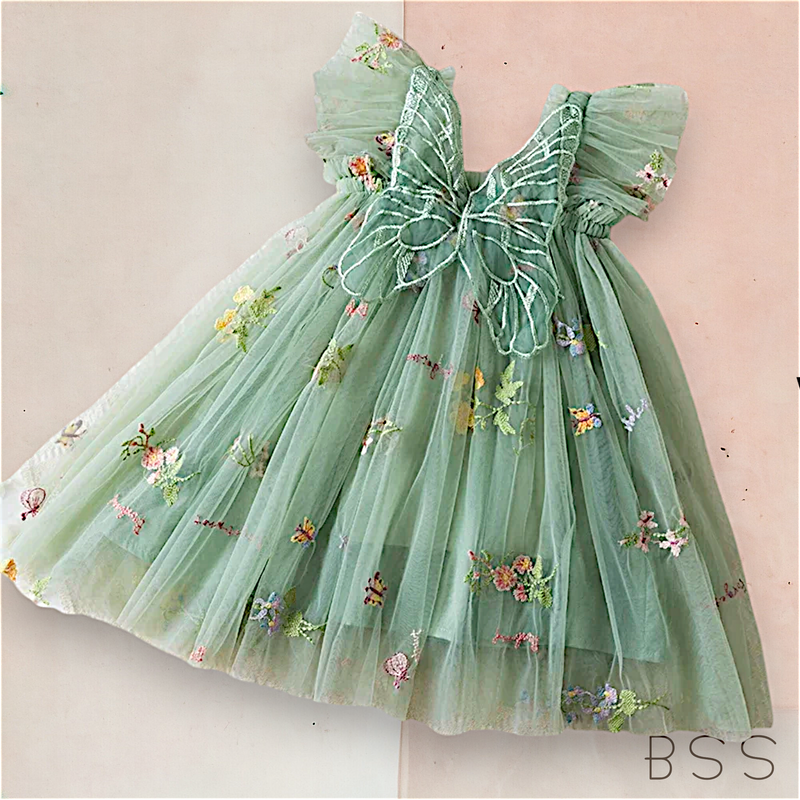 Vestido Infantil Tule Borboletas Jardim Encantado