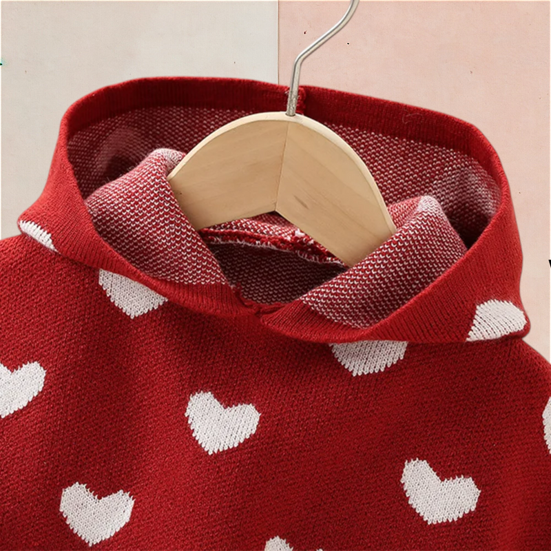 Conjunto Infantil Tricot Corações com Capuz