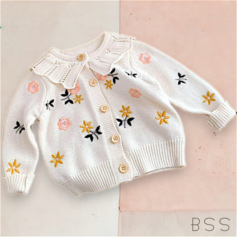 Casaco Infantil Tricot Bordado Floral