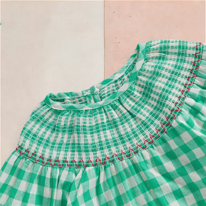 Romper Xadrez com Elastex e Gola Casinha de Abelhas