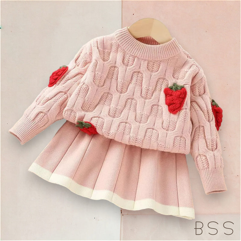 Conjunto Infantil em Tricot Morango