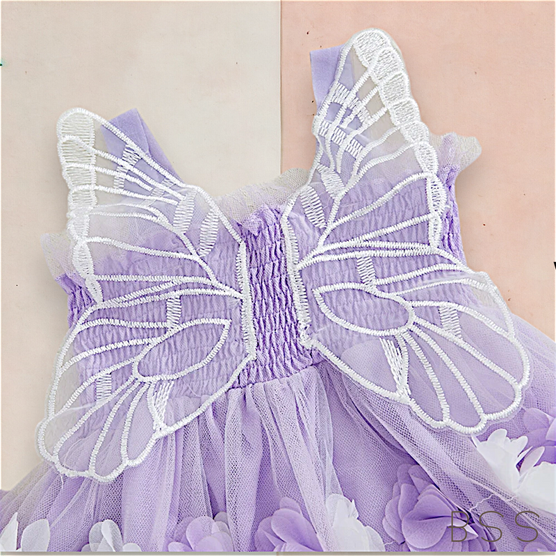 Vestido Infantil Tule Borboleta Flores 3D