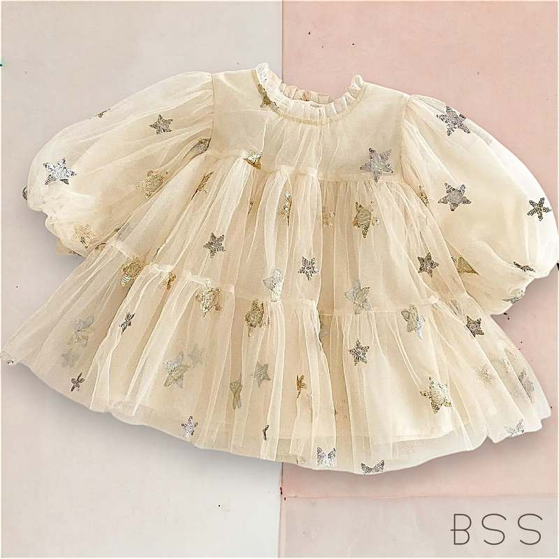 Vestido Infantil Festa Tule e Estrelas