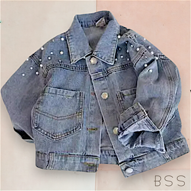 Jaqueta Infantil Jeans Pérolas