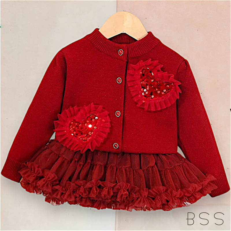 Conjunto Infantil Inverno Corações Paetê