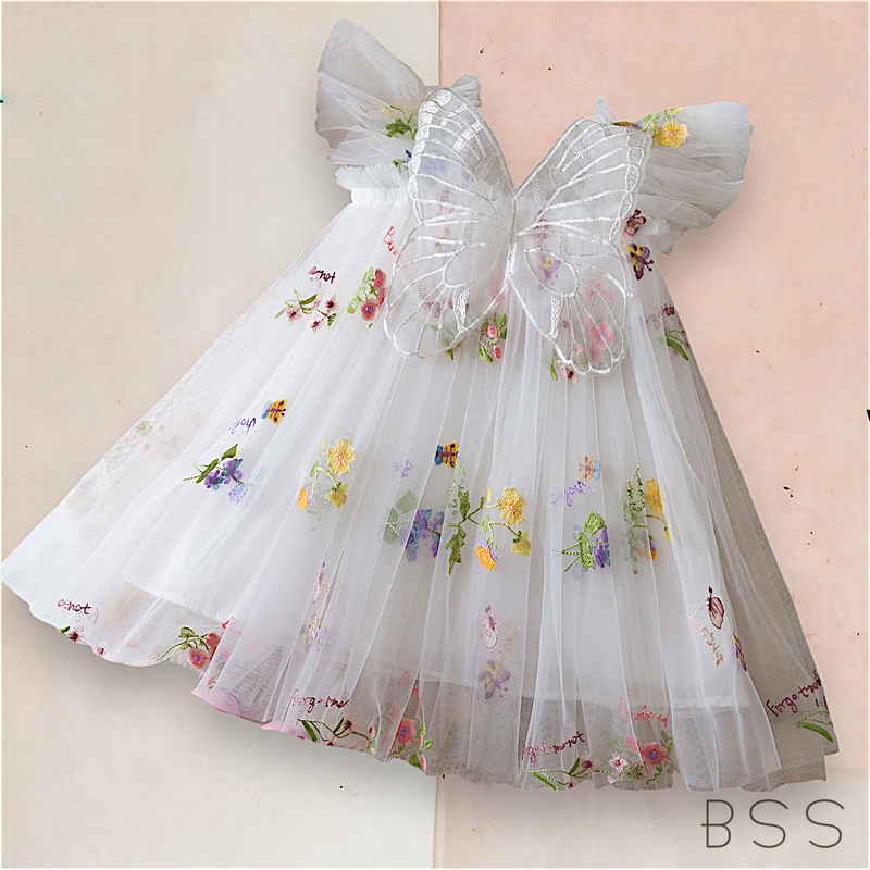 Vestido Infantil Tule Borboletas Jardim Encantado