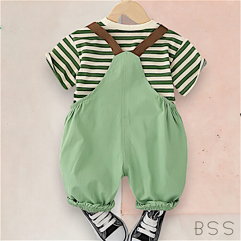 Conjunto infantil Jardineira com Alça e Blusa Olhinhos