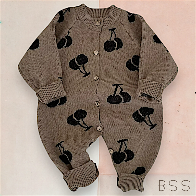 Macacão Infantil Tricot Inverno Minimaista Cereja