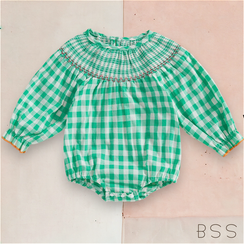 Romper Xadrez com Elastex e Gola Casinha de Abelhas