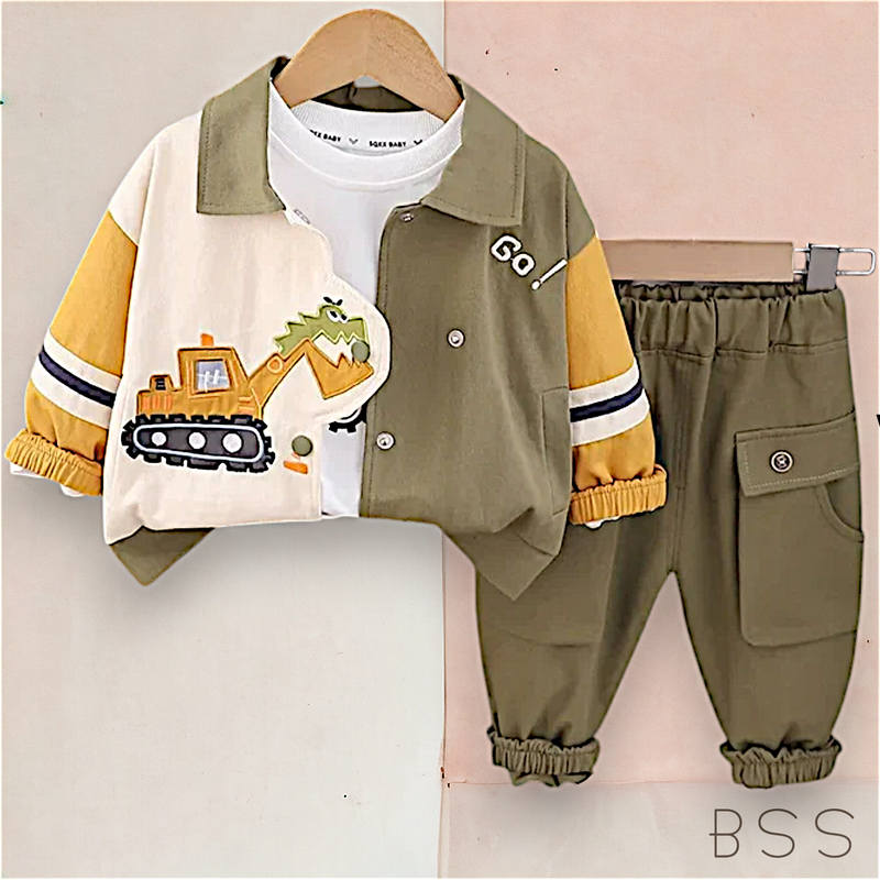 Conjunto Infantil Inverno Trator Dinossauro