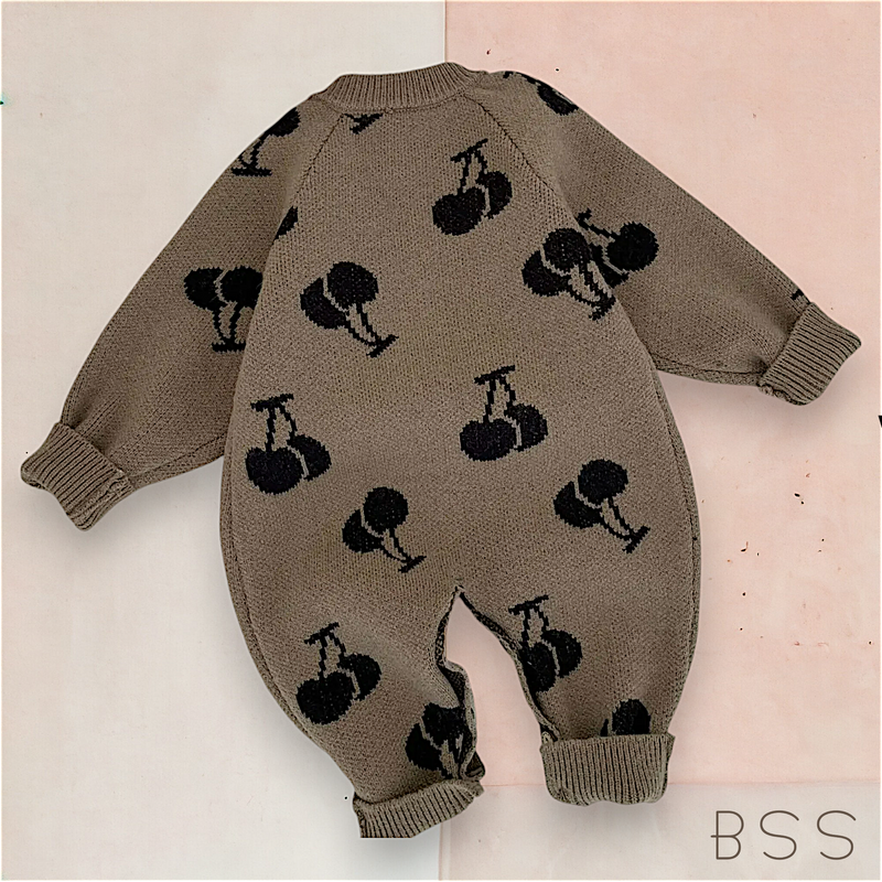Macacão Infantil Tricot Inverno Minimaista Cereja