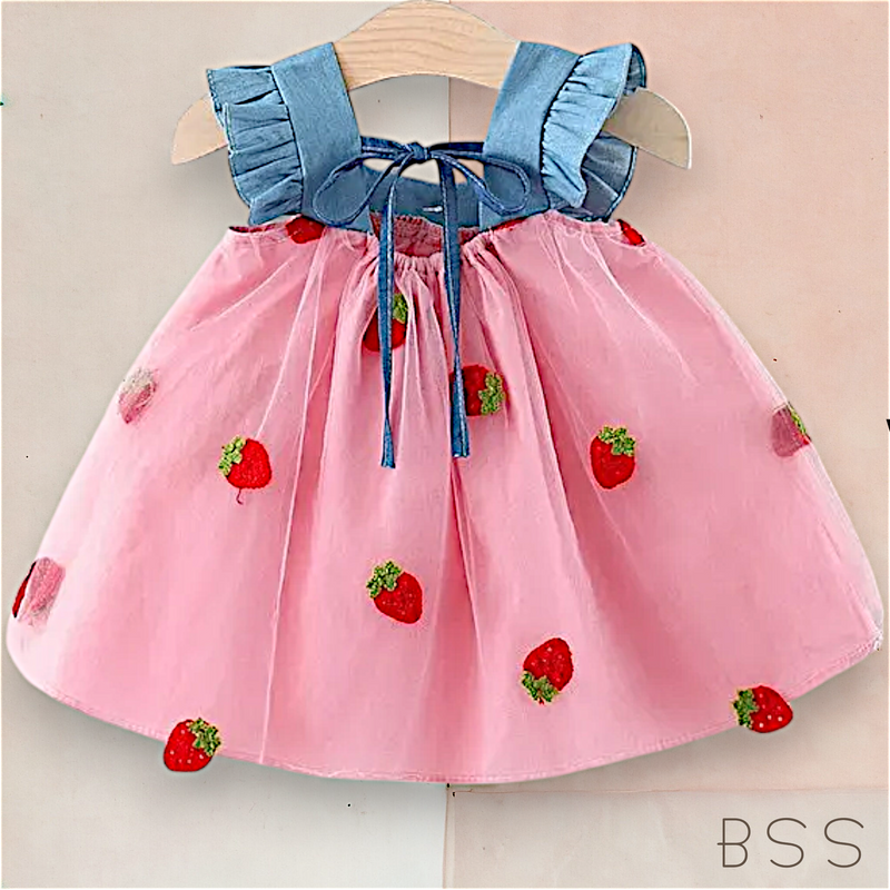 Vestido Infantil Tule e Jeans Moranguinho