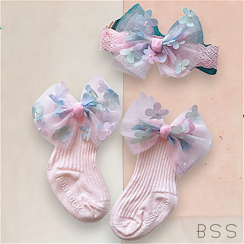 Kit Infantil Tiara e Meia com Laço