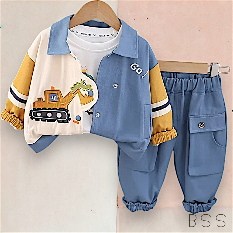 Conjunto Infantil Inverno Trator Dinossauro