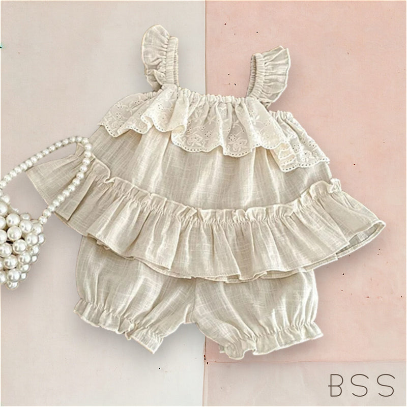 Conjunto Infantil Verão Renda Lila