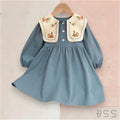 Vestido Infantil Bordado Azul Jade