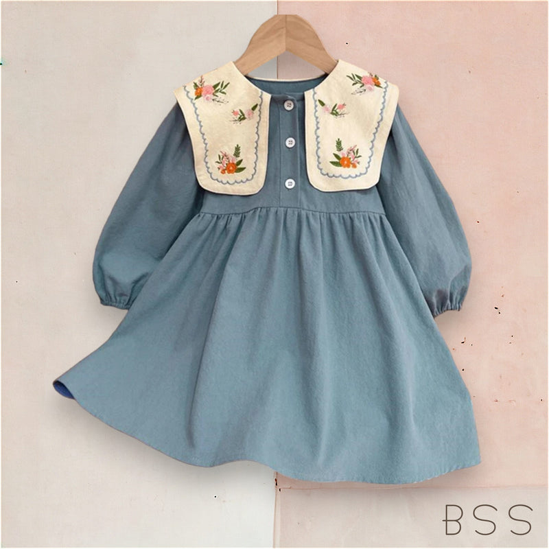 Vestido Infantil Bordado Azul Jade