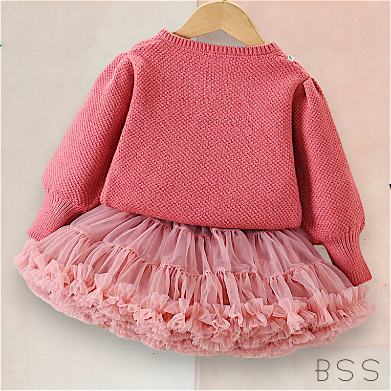 Conjunto Infantil Cardigan e Saia