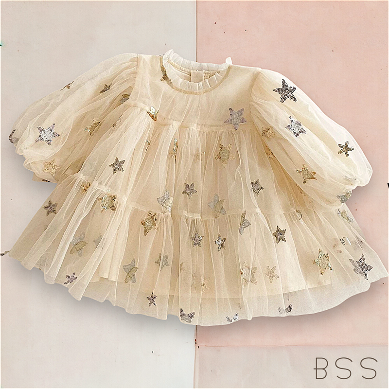 Vestido Infantil Festa Tule e Estrelas