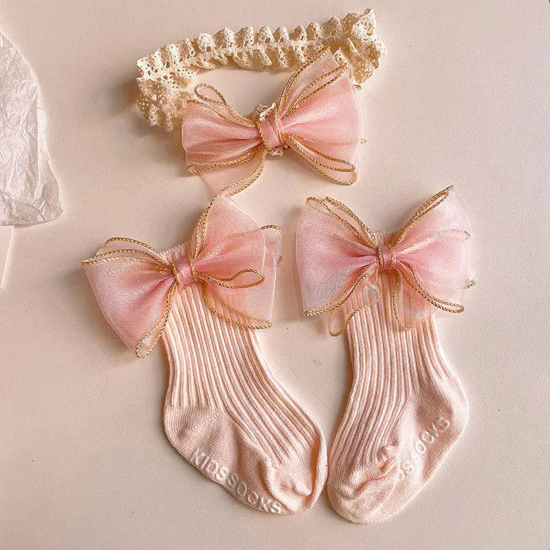 Kit Infantil Tiara e Meia com Laço