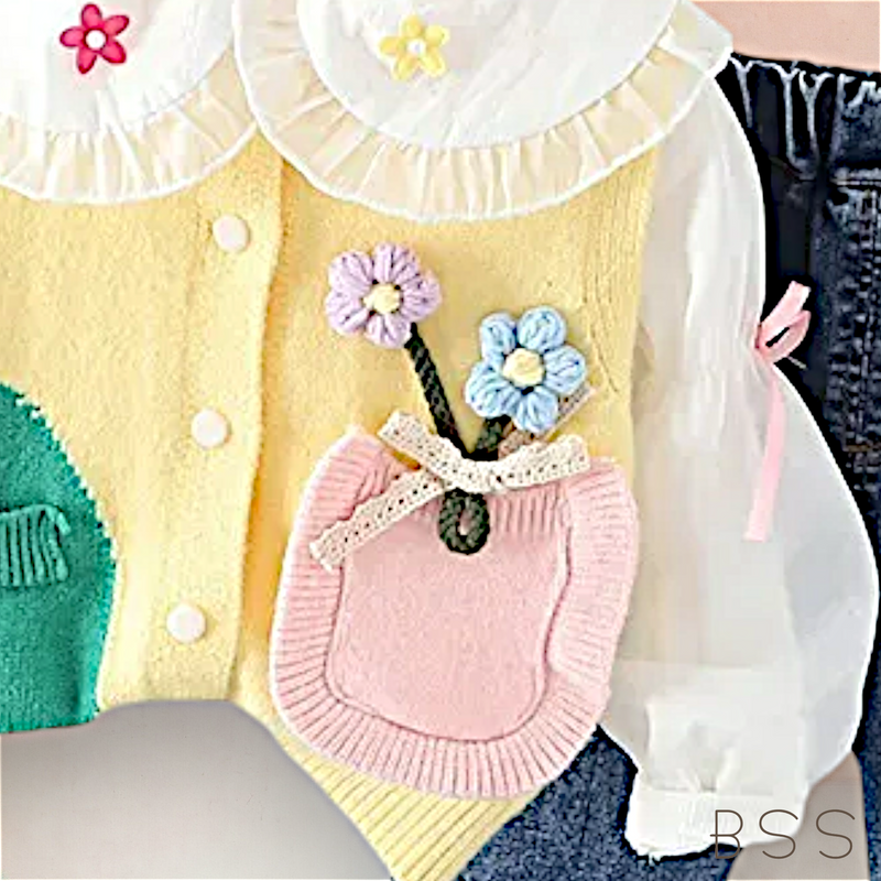 Conjunto Infantil Jeans com Colete Floral