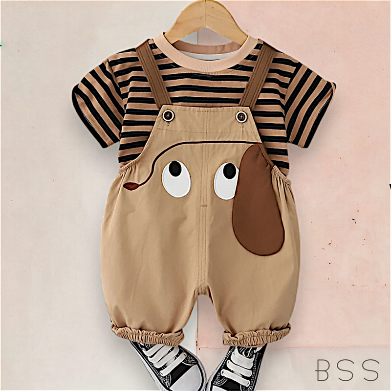 Conjunto infantil Jardineira com Alça e Blusa Olhinhos