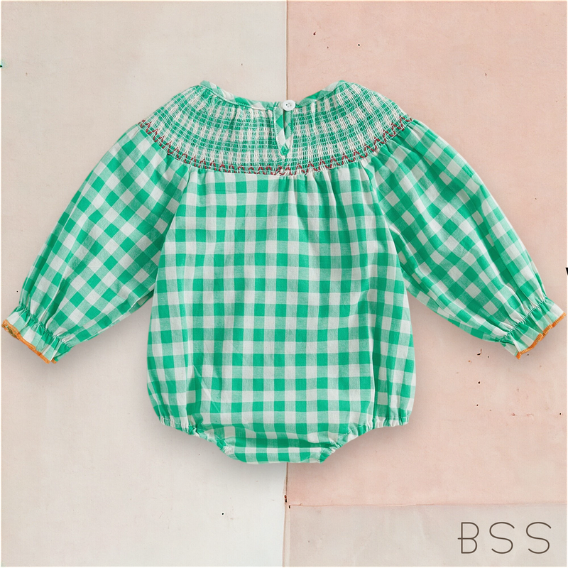 Romper Xadrez com Elastex e Gola Casinha de Abelhas