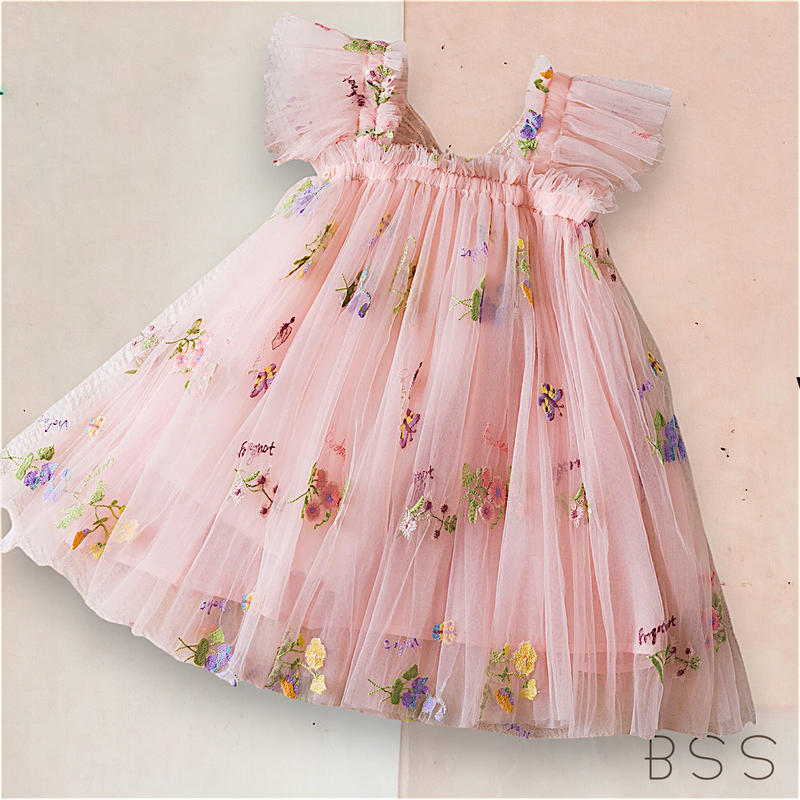 Vestido Infantil Tule Borboletas Jardim Encantado