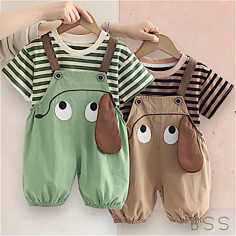 Conjunto infantil Jardineira com Alça e Blusa Olhinhos