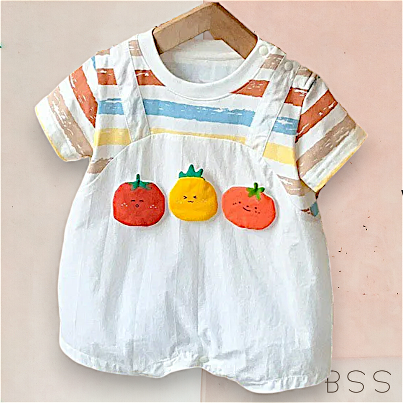 Macacão Infantil Frutas e Listras
