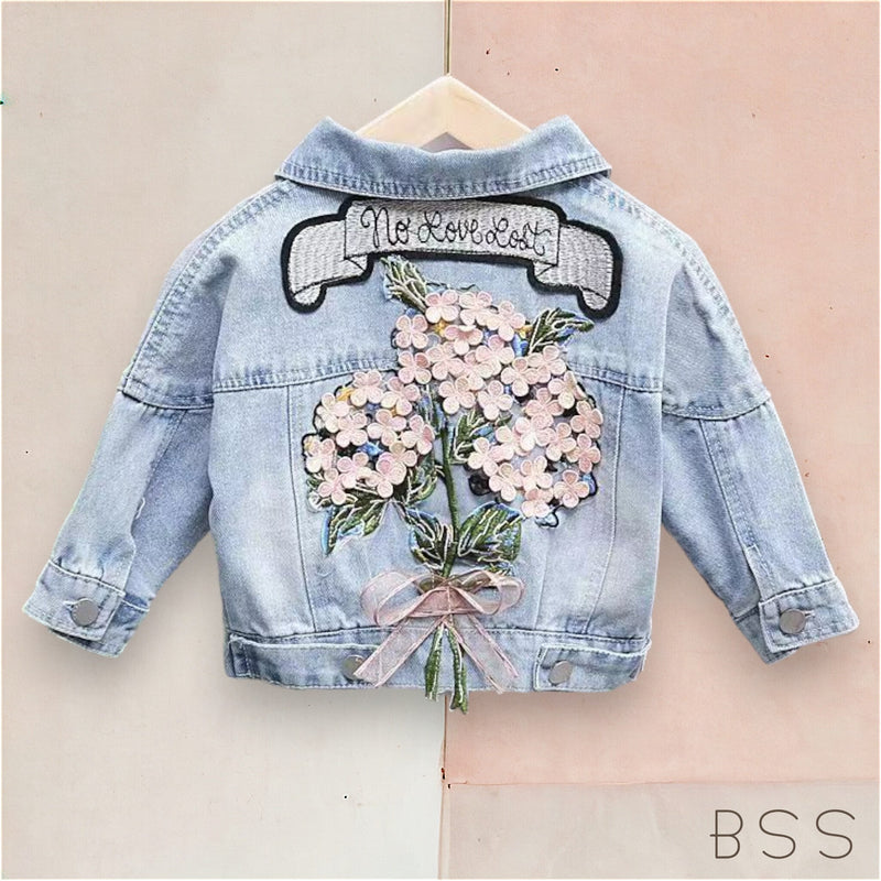 Jaqueta Infantil Jeans com Bordado e Laço