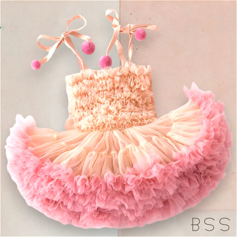 Vestido Infantil Tule com Babados e Alçinha