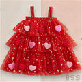 Vestido Infantil Tule com Apliques Coração