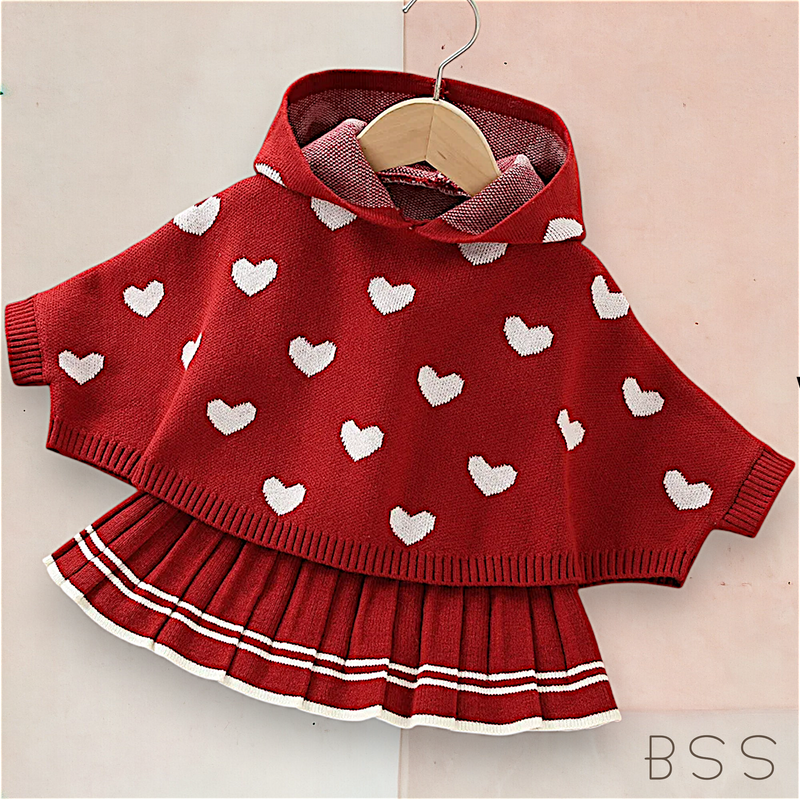 Conjunto Infantil Tricot Corações com Capuz