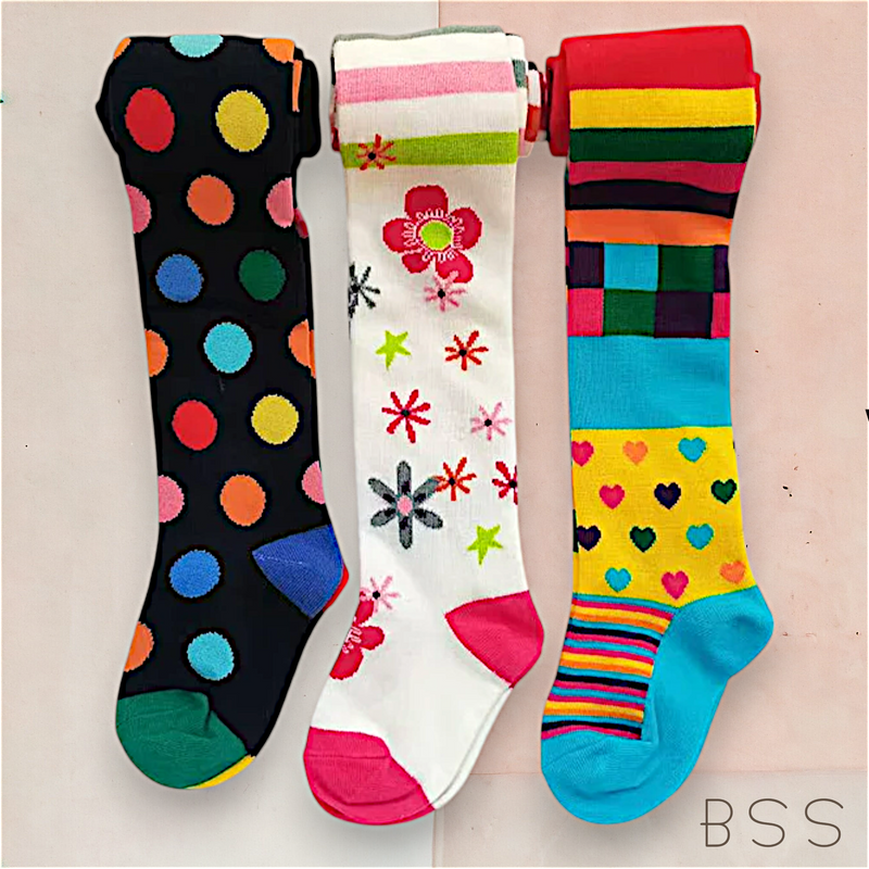 Kit 3 Meias Calças Infantis Coloridas Estampadas