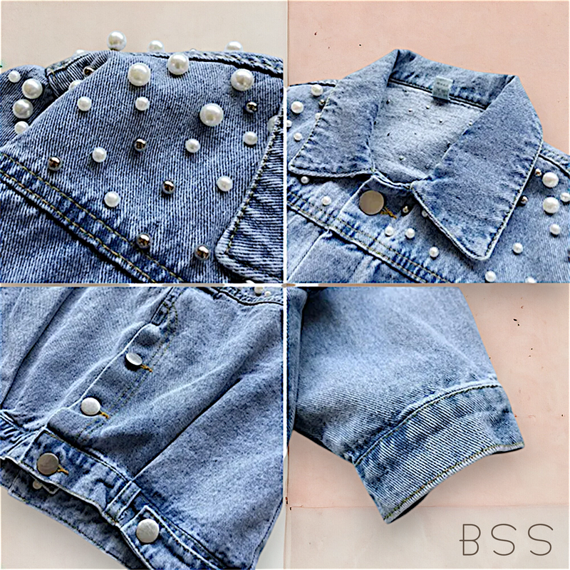 Jaqueta Infantil Jeans Pérolas