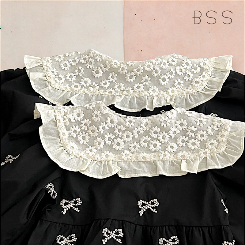Vestido Infantil Bordado com Pala Rendada