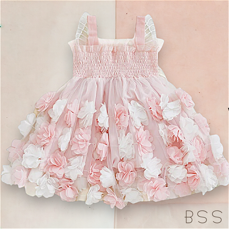 Vestido Infantil Tule Borboleta Flores 3D