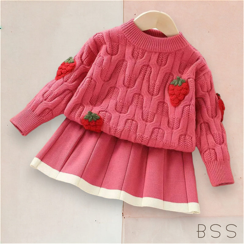 Conjunto Infantil em Tricot Morango
