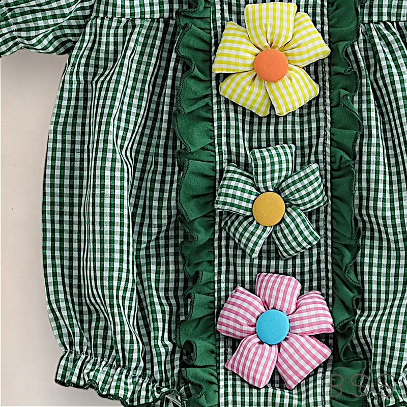 Romper Xadrez Apliques 3D Flores