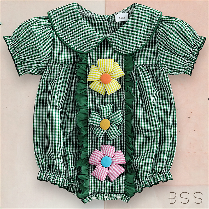 Romper Xadrez Apliques 3D Flores